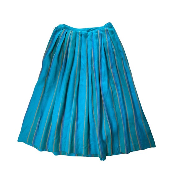 Vintage 80s Rafaella Midi Skirt Striped Blue Yellow Pintuck Pleats Granny Twee 8 - Picture 2 of 14